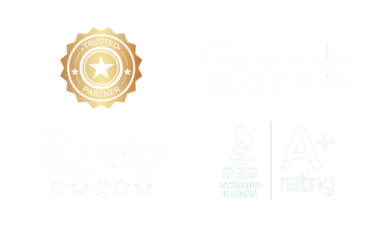 Angi Trusted Partner, 5-star Google and Yelp reviews, BBB Accredited A+ business